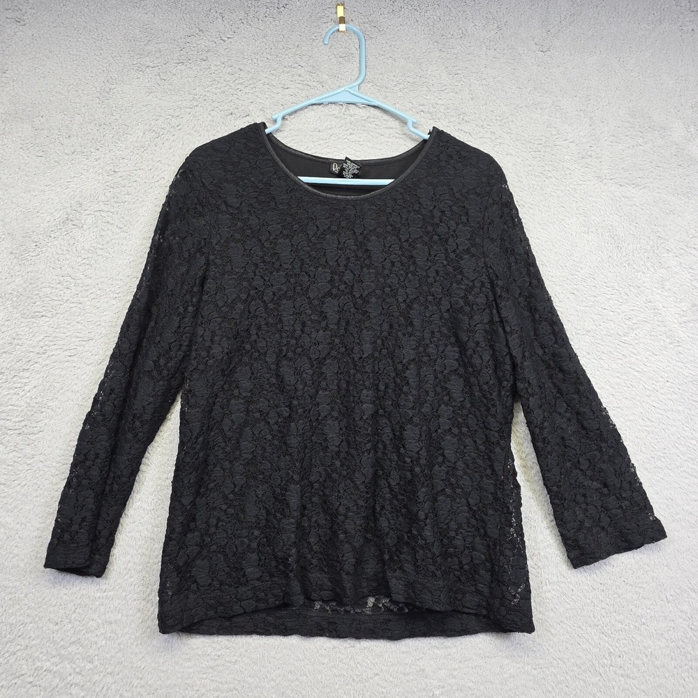 Rafaella Top Womens XL Black Floral Lace Overlay Lined‎ Elegant Dark Romantic